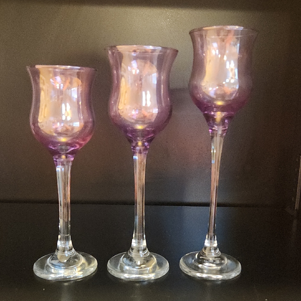 Partylite Vintage Set of Three Purple Glass Candle Holders